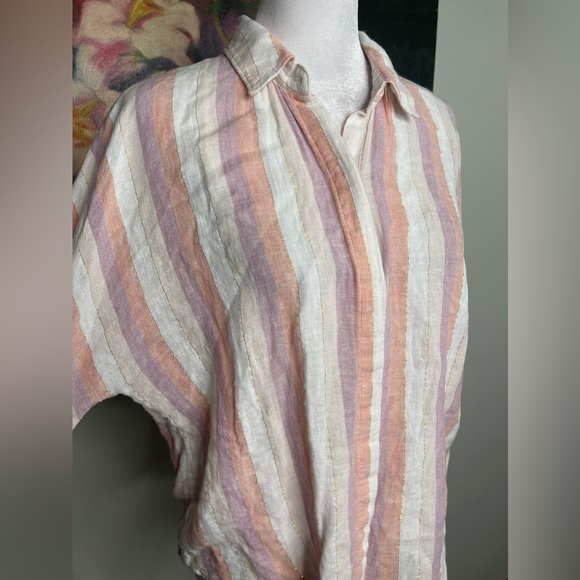 Rails Womens Linen Top Dusk Stripe Alyssa Button Down Pastel Top Metallic Size M - Picture 4 of 10